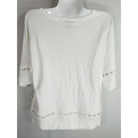 Chico's White Knit Lace Trim Tee Soft Cotton Relaxed Fit Top Womens Small NWT - Picture 6 of 10